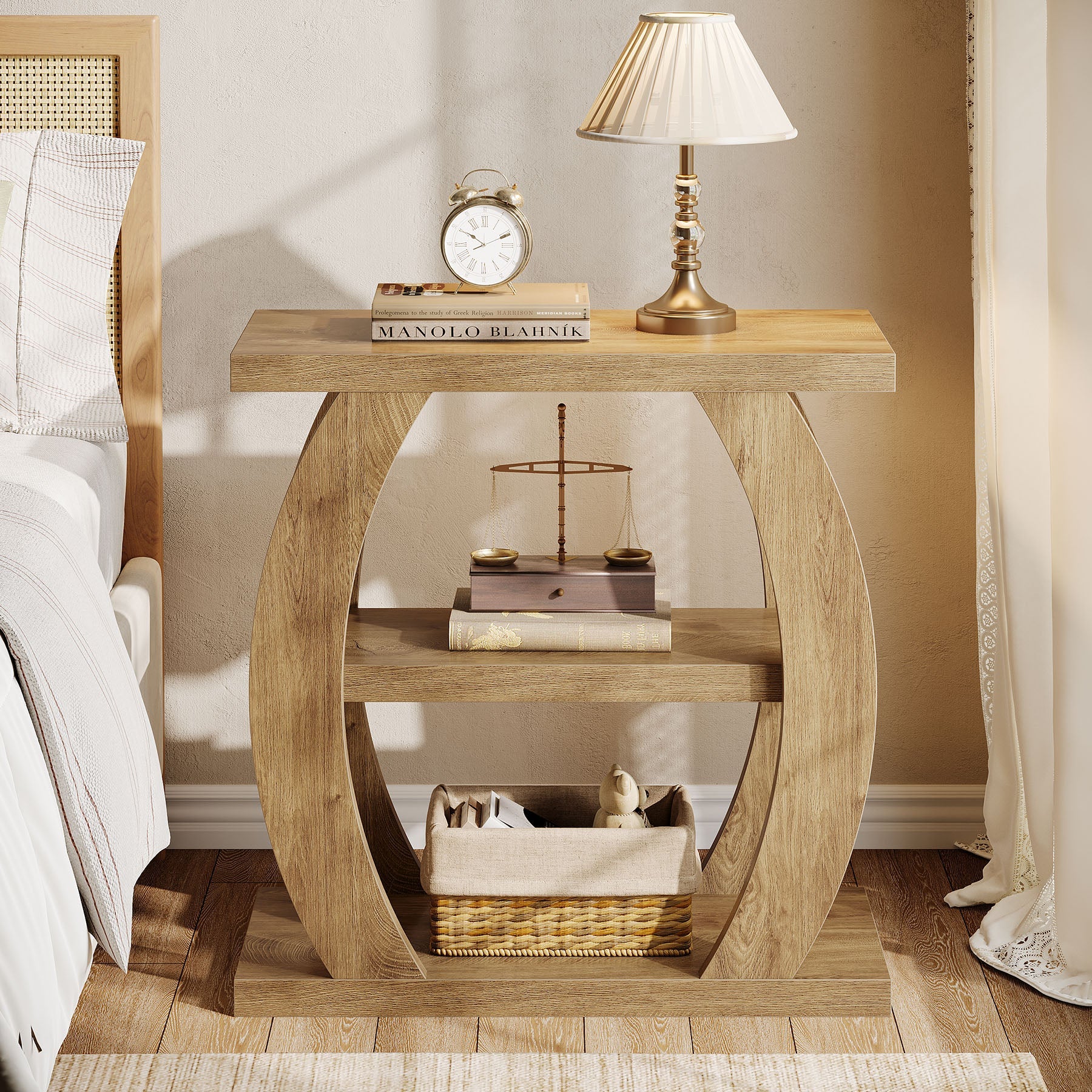 Tribesigns Table d'appoint étroite en bois à 3 niveaux, Table de chevet peu encombrante