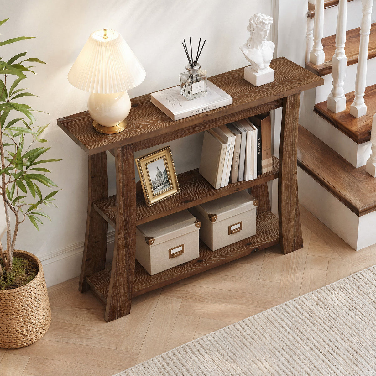 Tribesigns Table console en bois massif avec 3 étagères, Table d'entrée étroite de 105 cm