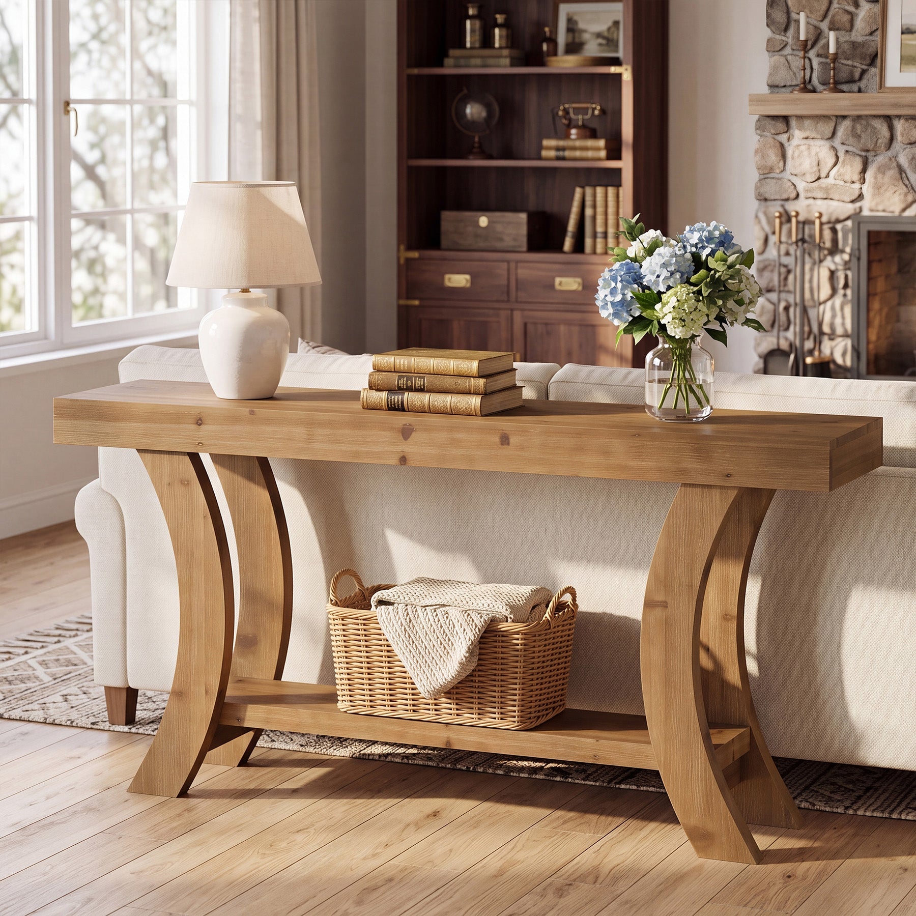 Tribesigns Console en bois massif 160 cm, Table d'entrée avec étagère et cadre arqué
