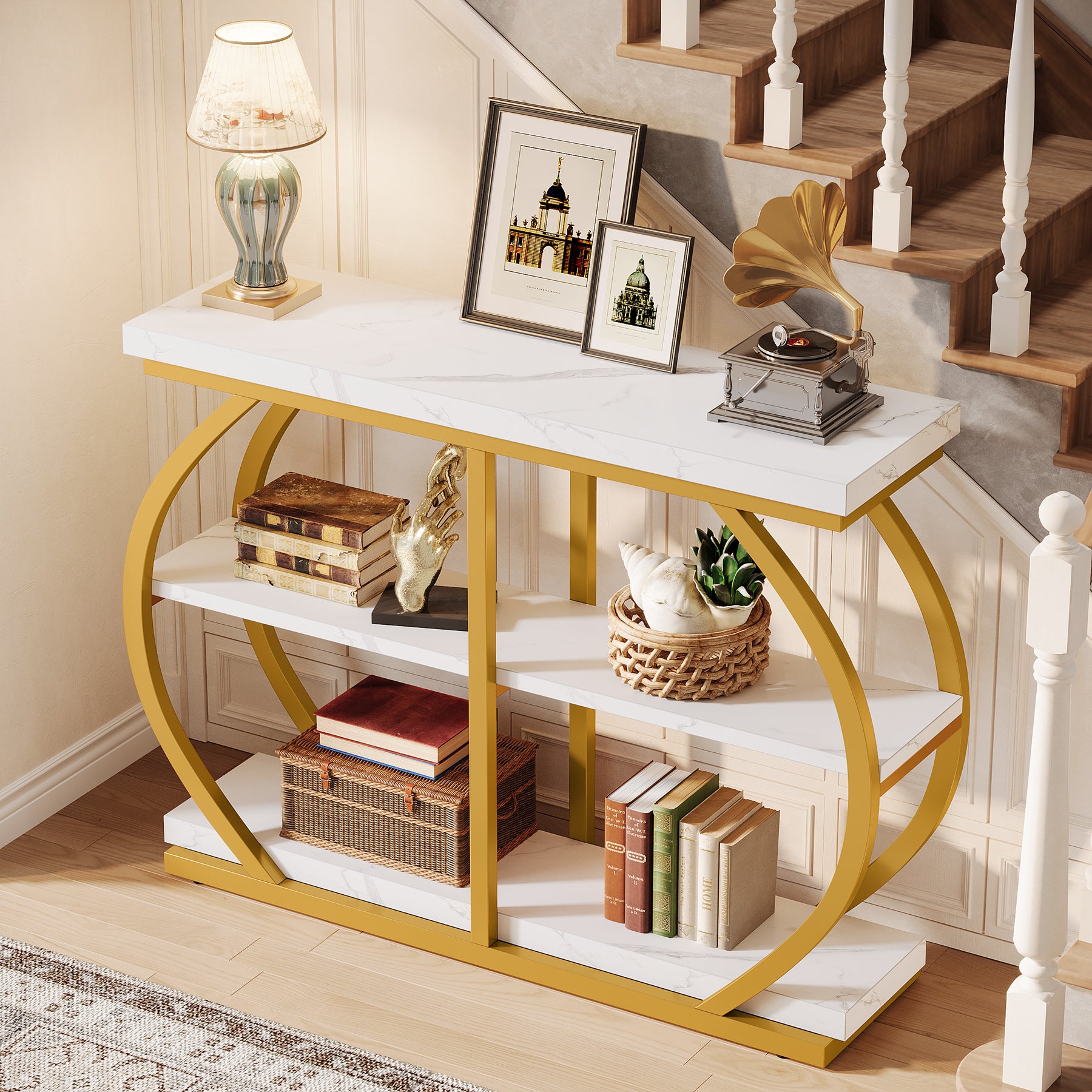 Tribesigns Console de 105 cm, Table d'entrée à 3 niveaux avec cadre en arche