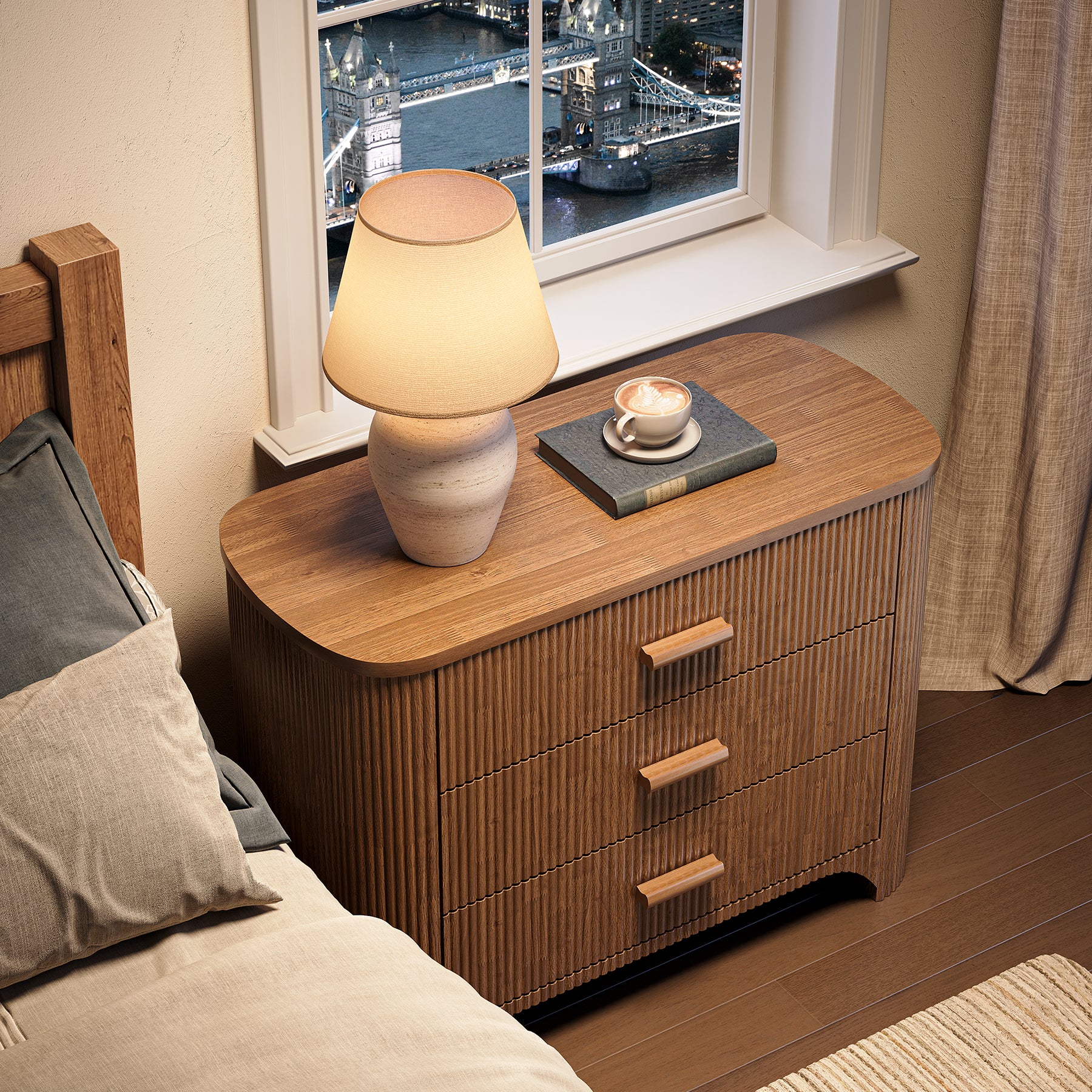 Tribesigns Table de chevet large à 3 tiroirs, Grande table d'appoint de style moderne du milieu du siècle