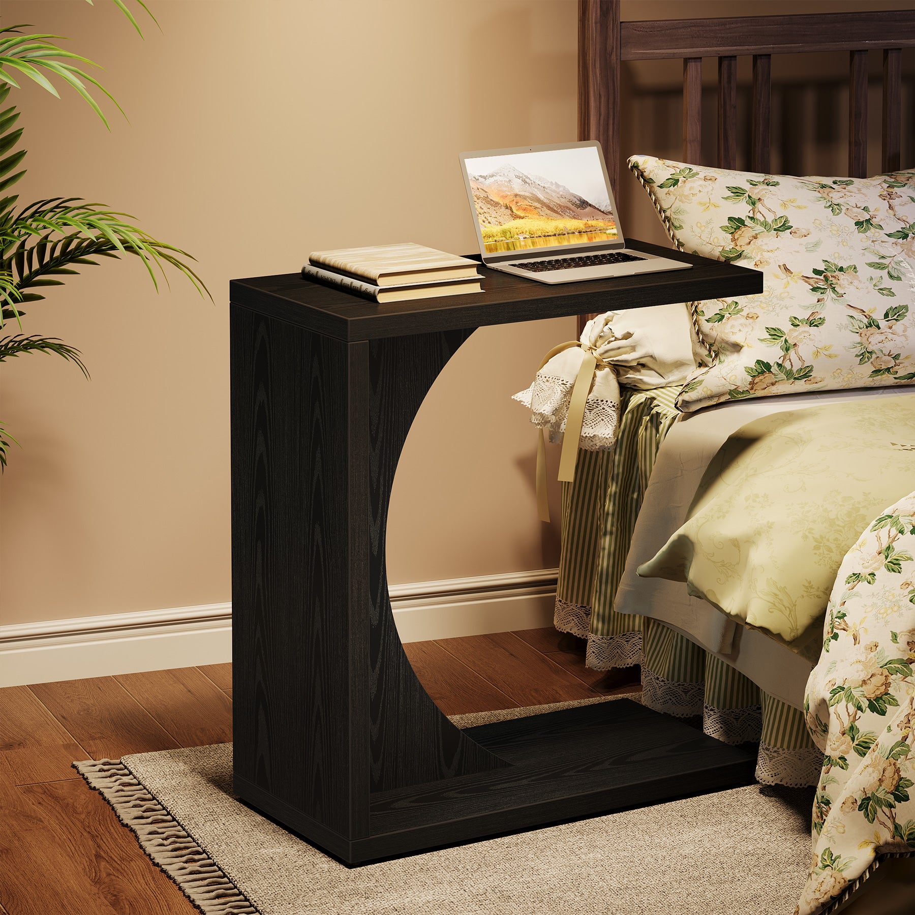 Tribesigns Table d'appoint en forme de C 60×30×65 cm, Style rustique pour canapé