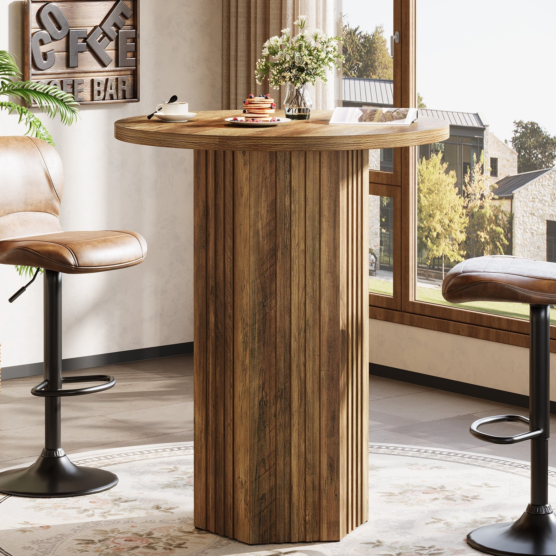 Tribesigns Table de bar ronde de 101 cm de haut, Table haute de style bistrot de campagne en bois