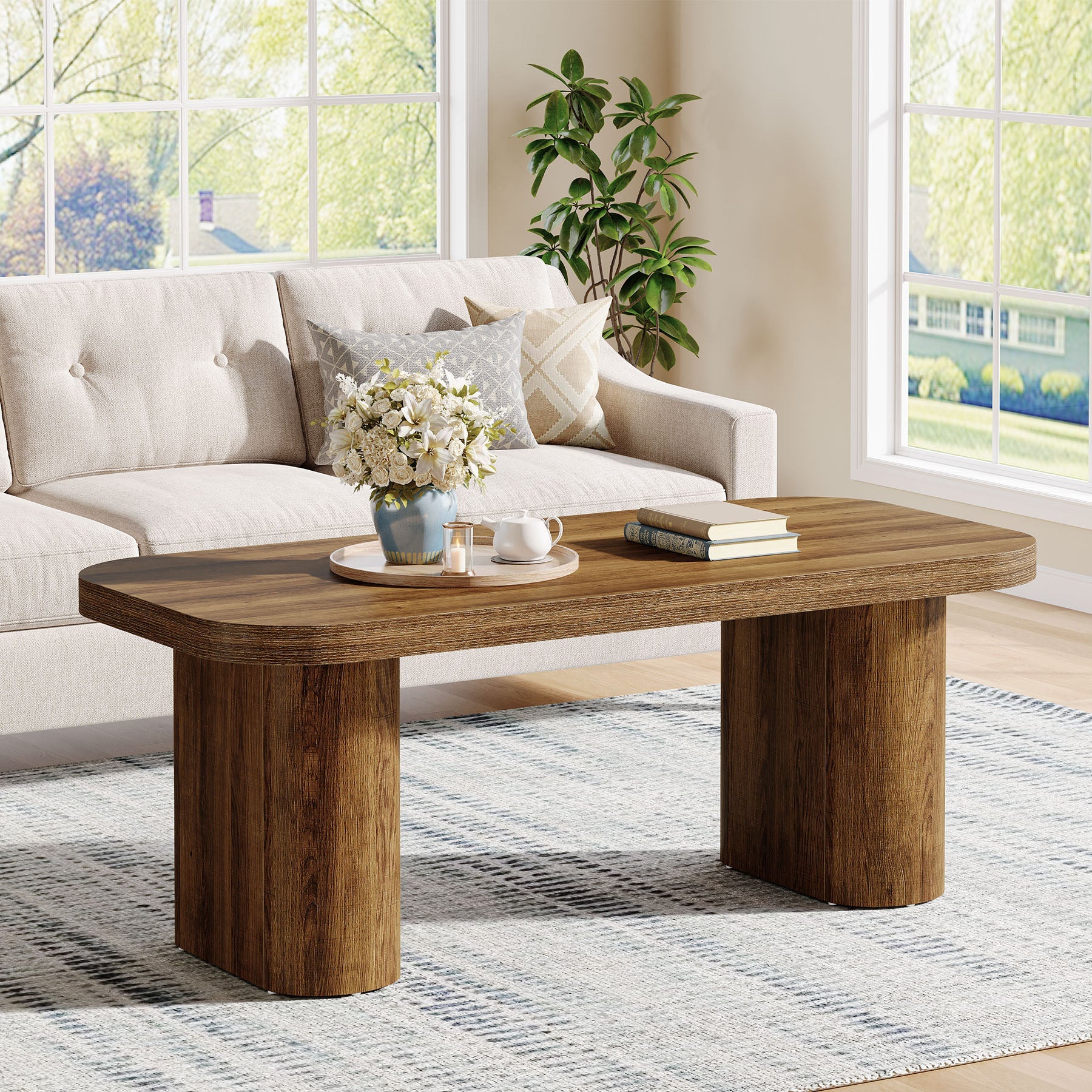 Table basse moderne de 120 cm, Table de salon robuste de style champêtre