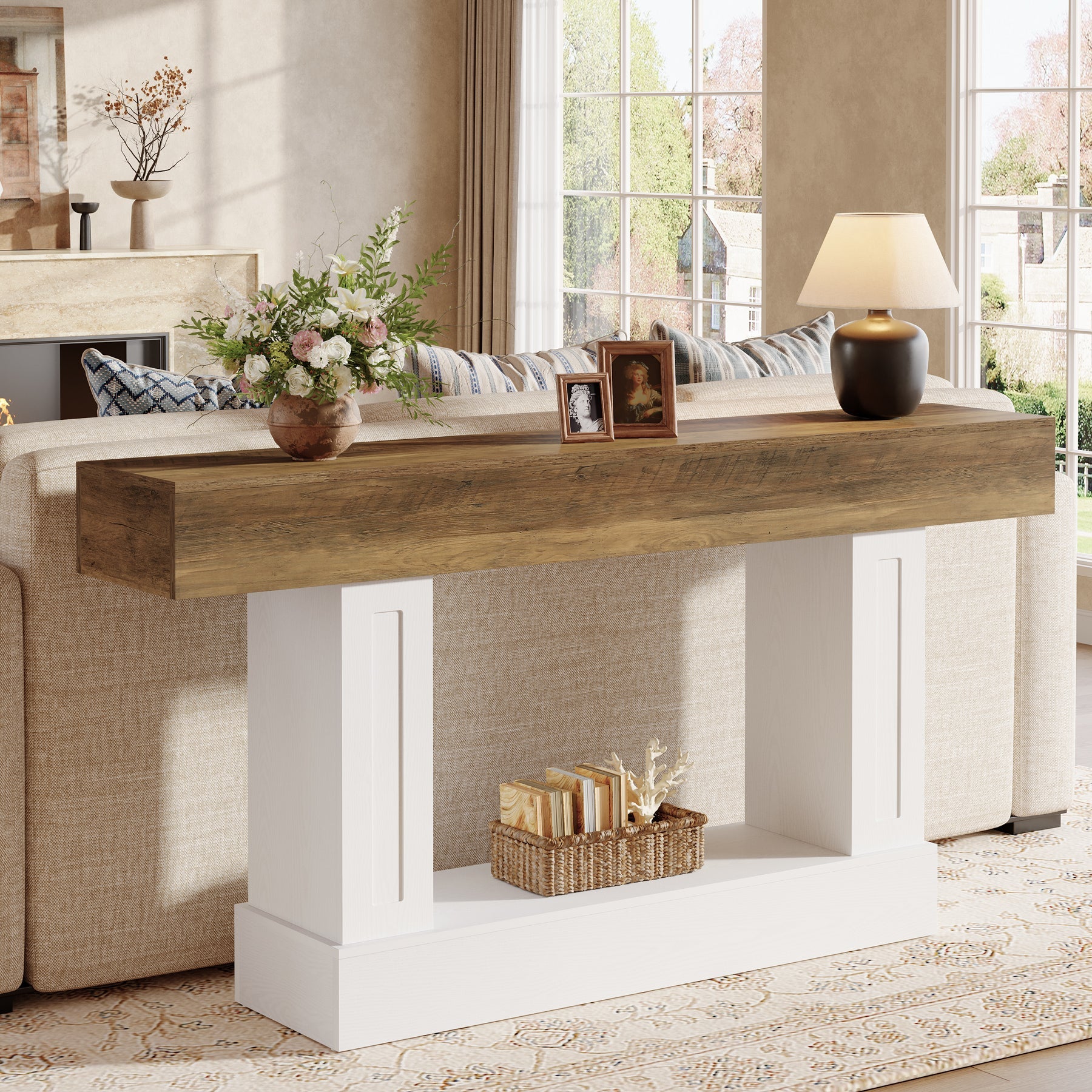 Tribesigns Console rustique de 160 cm avec rangement ouvert, Table d'appoint étroite pour entrée et salon