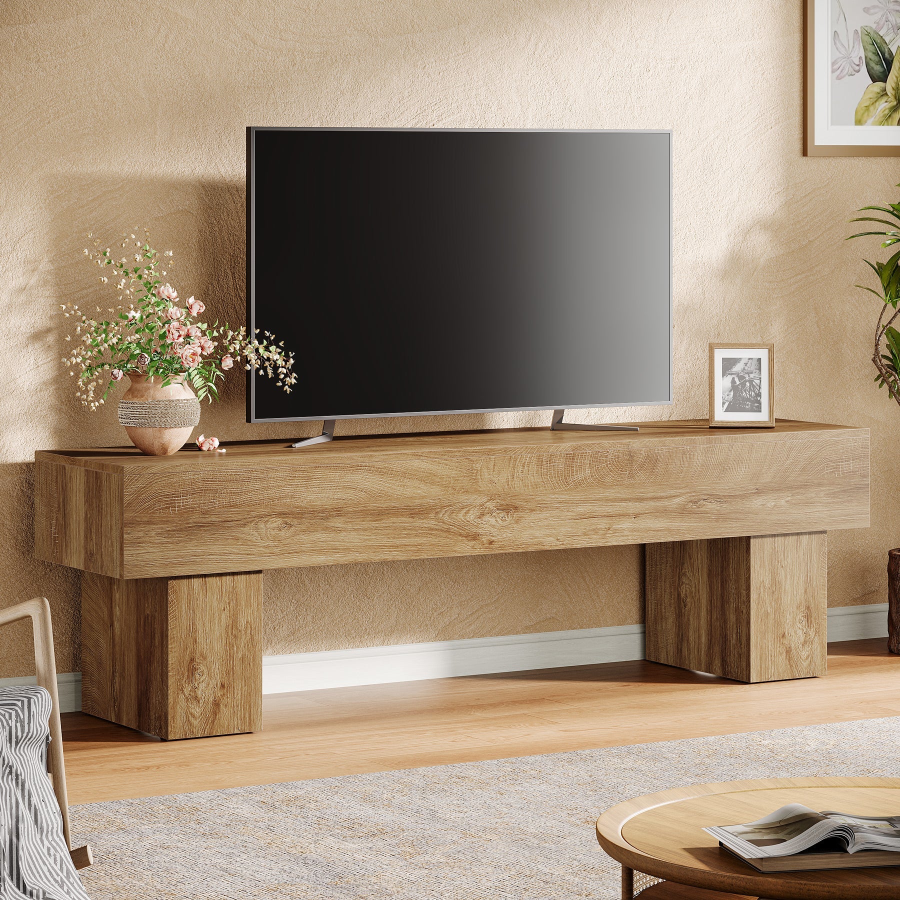 Tribesigns Meuble TV 160 cm, Centre multimédia style ferme pour salon et télévision