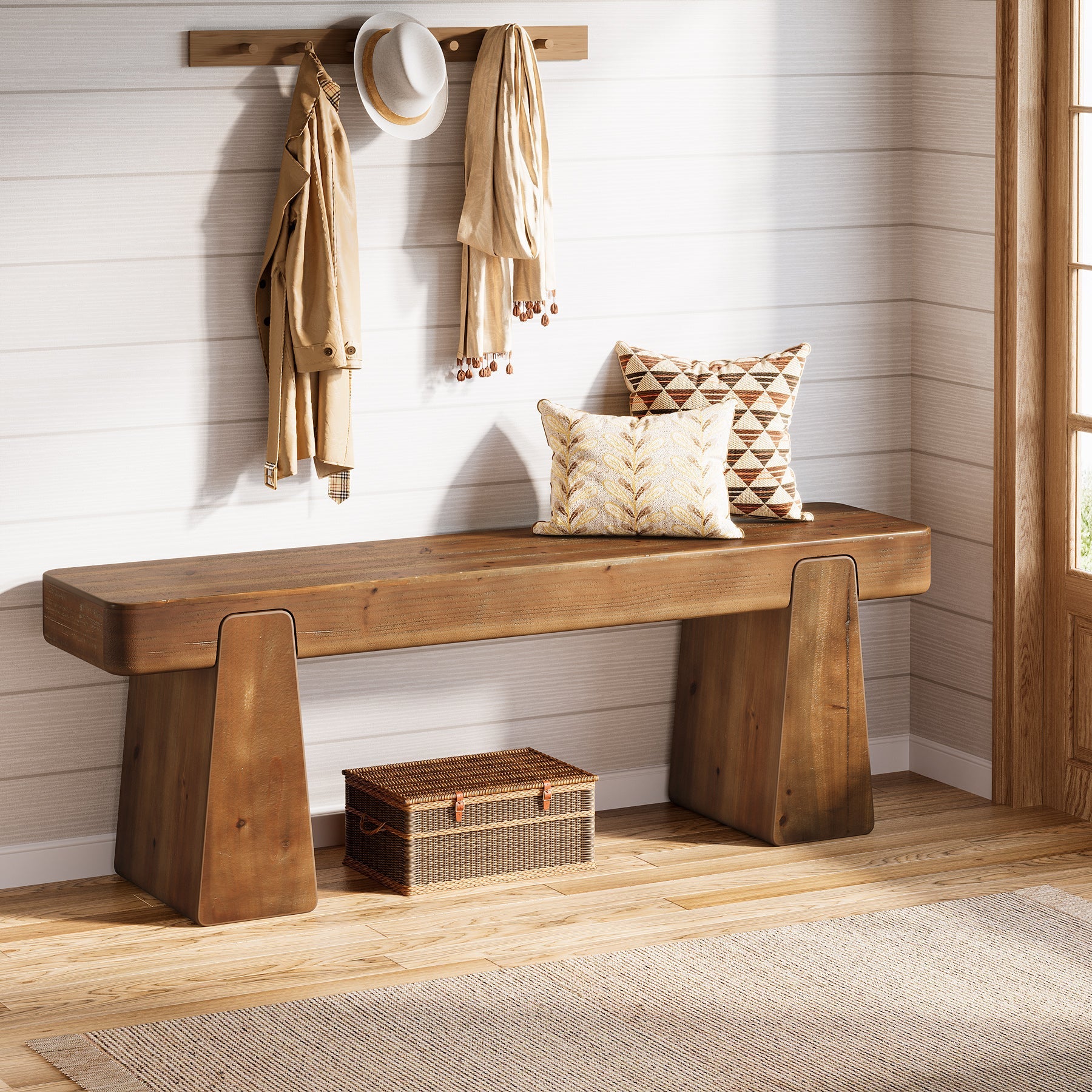 Tribesigns Banc en bois massif 120 cm, Style champêtre avec pieds renforcés