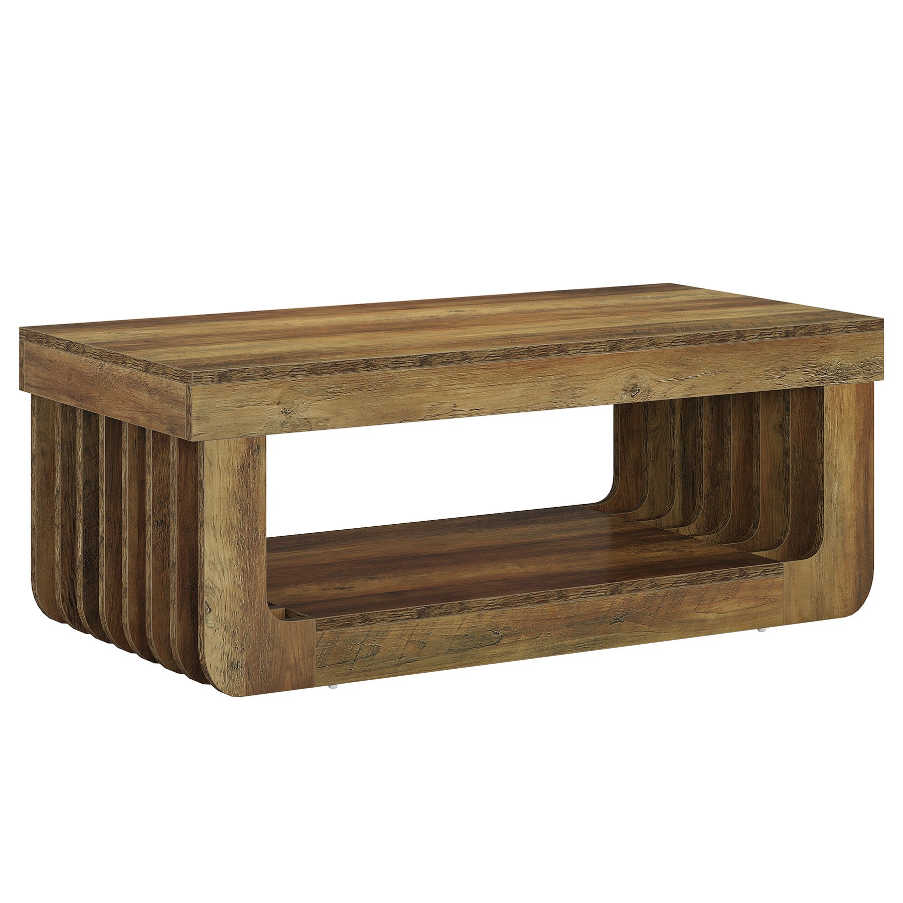 Tribesigns Table basse rustique à 2 niveaux de 120 cm et espace de rangement