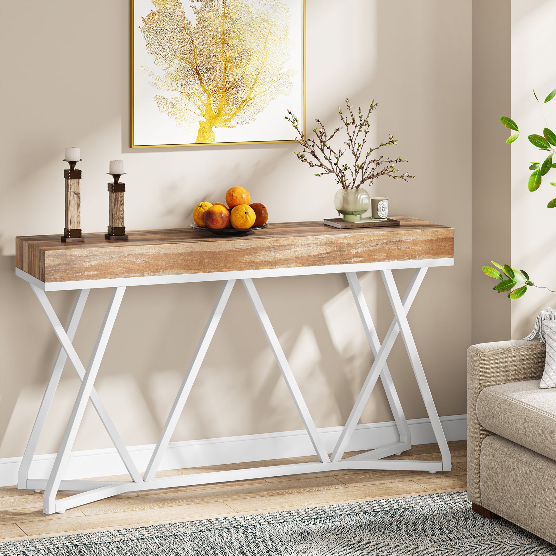 Tribesigns Table console en bois , Console d'entrée avec base en métal Unique Table Basse