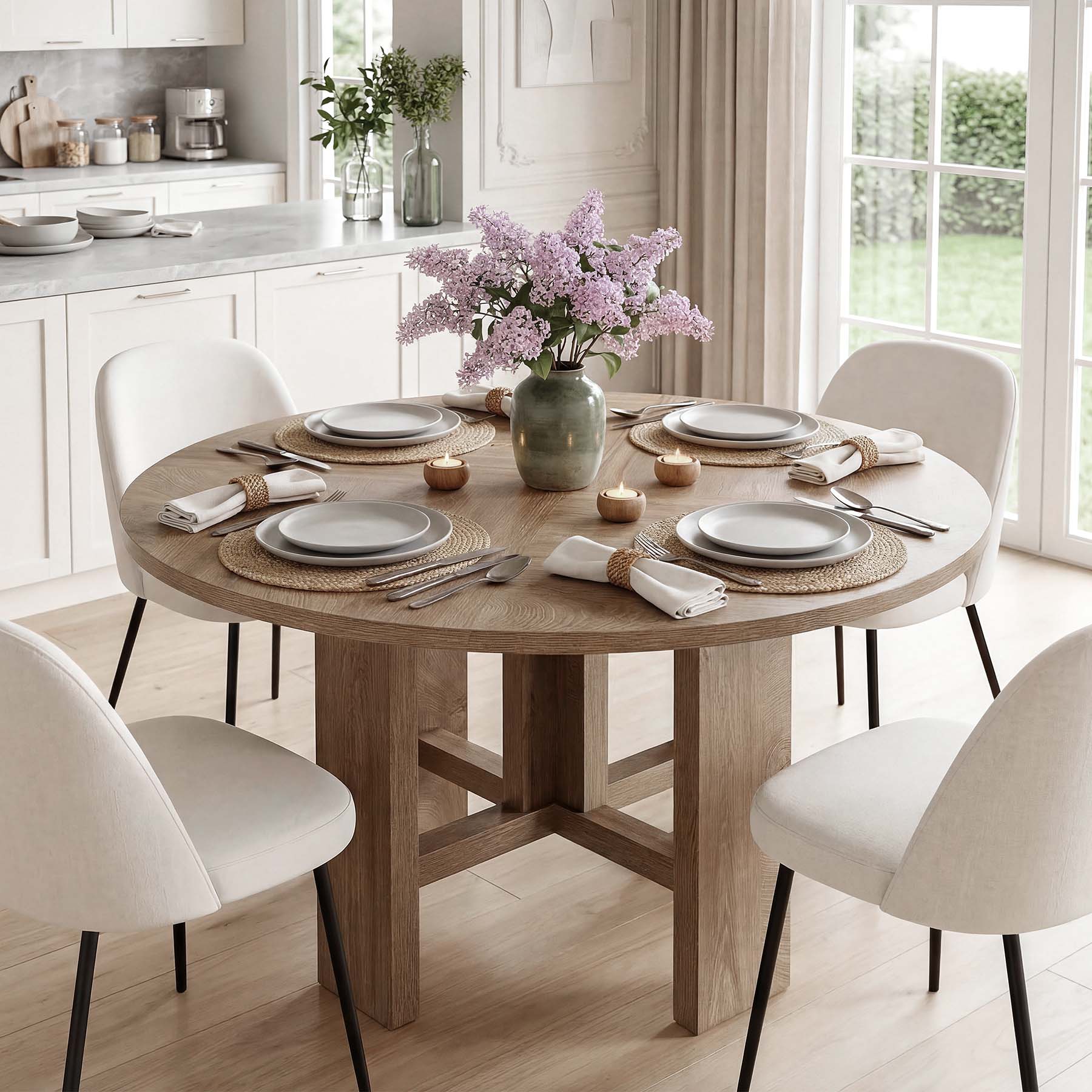 Tribesigns Table à manger ronde 120 cm pour 4 à 6 personnes, Table de cuisine moderne