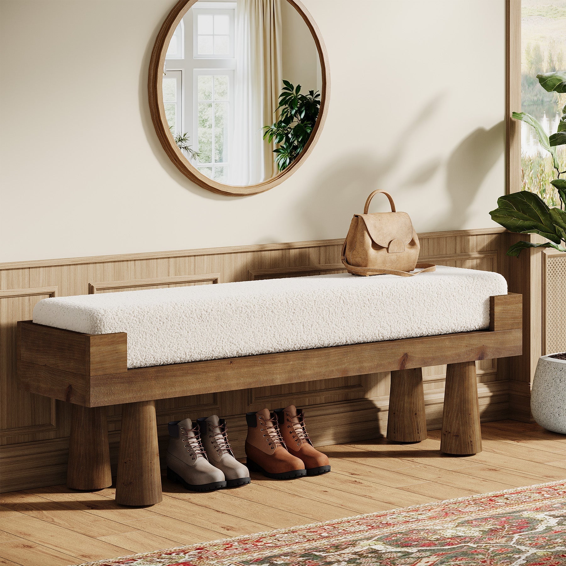 Tribesigns Banc rembourré avec pieds en bois massif, Idéal pour un couloir une chambre ou une entrée dans un style mid-century