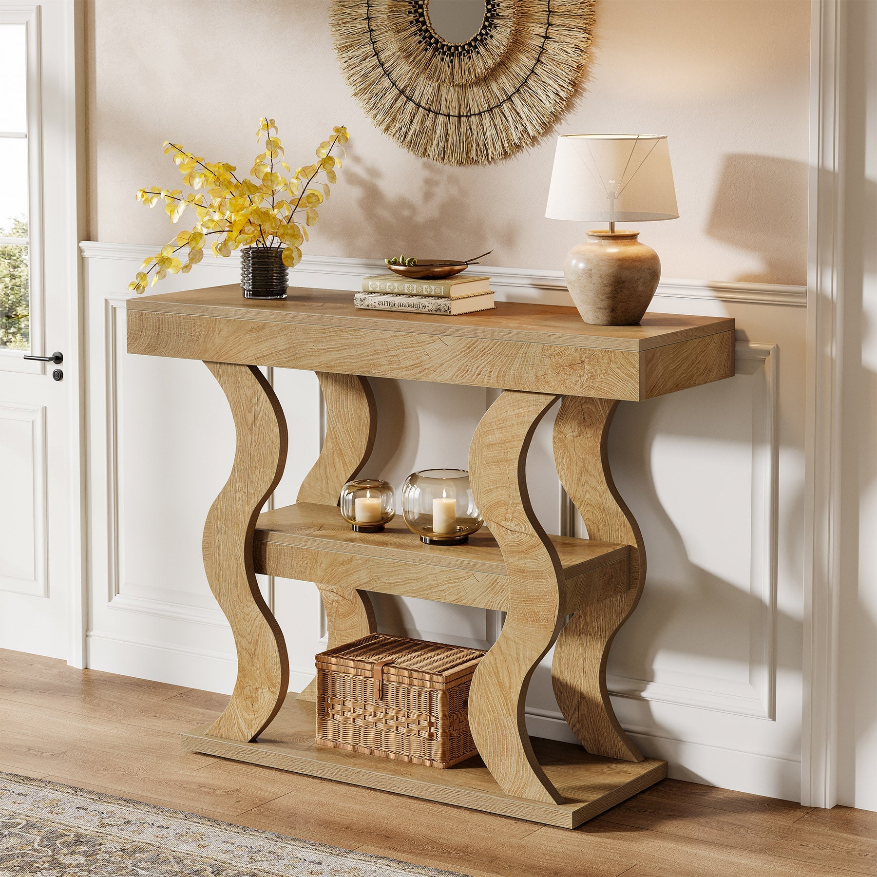Tribesigns Console étroite 105 cm, Table d'entrée à 3 niveaux avec étagères