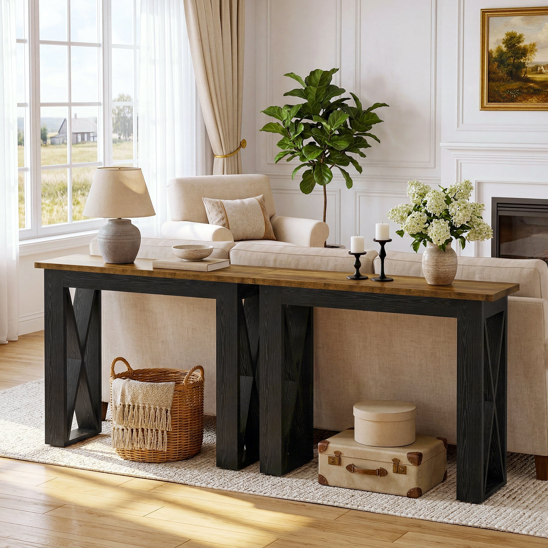 Tribesigns Console étroite 105 cm, Table d'entrée style industriel avec étagère de rangement