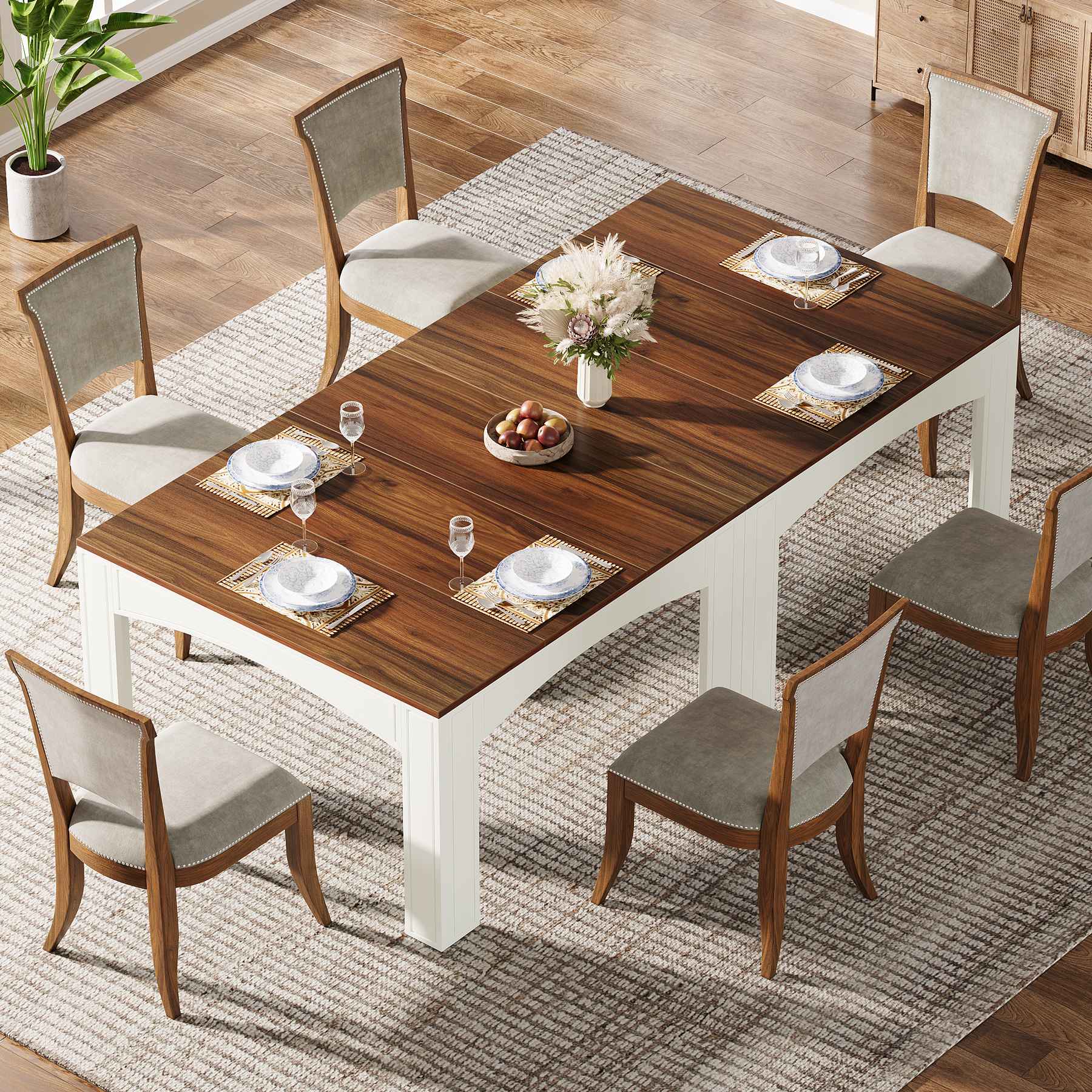 Tribesigns Table à manger de 100 cm, Table à manger en bois pour 4 personnes de style maison de campagne