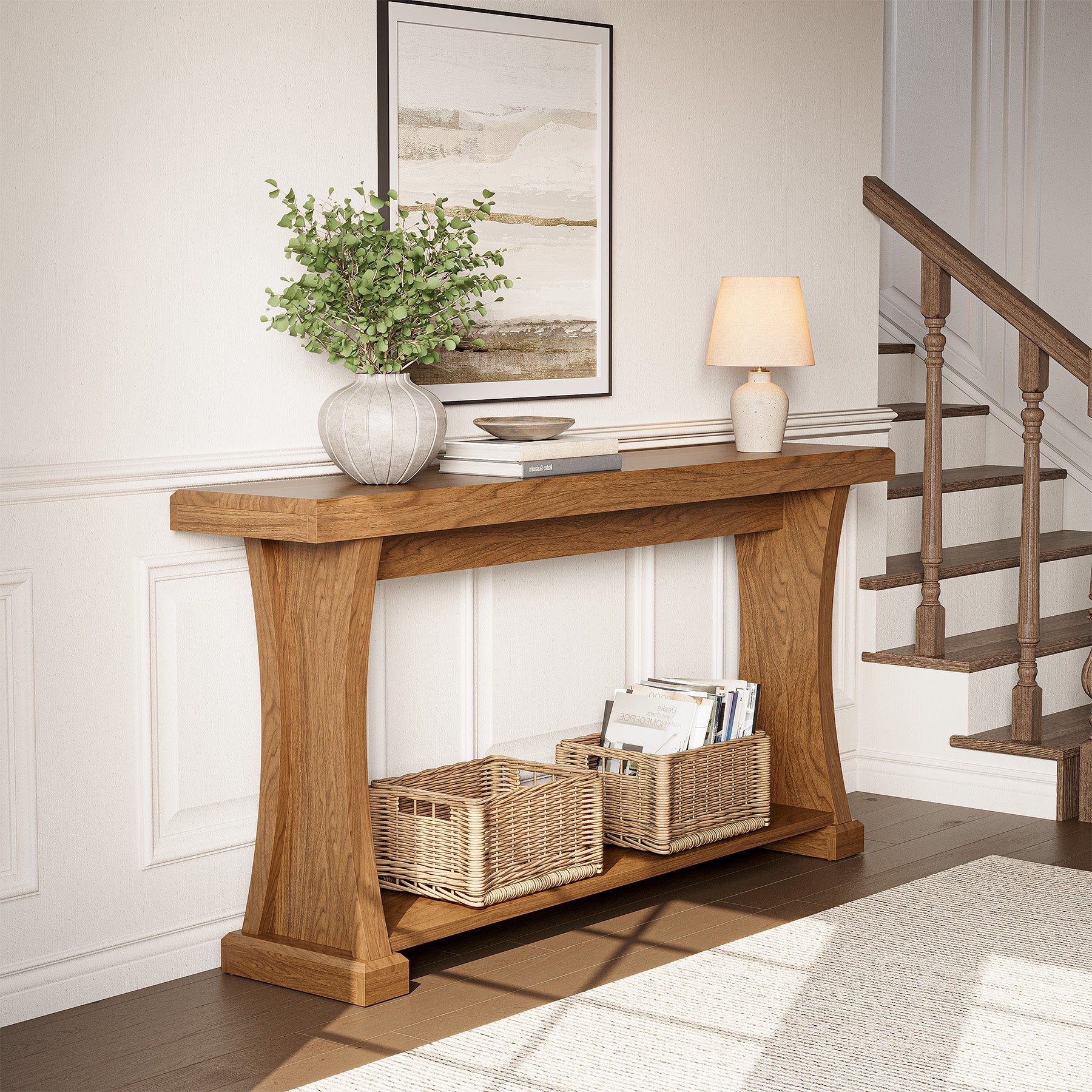 Tribesigns Console de 160 cm de long avec 2 étagères idéale pour un couloir étroit ou comme table d'appoint, aspect bois