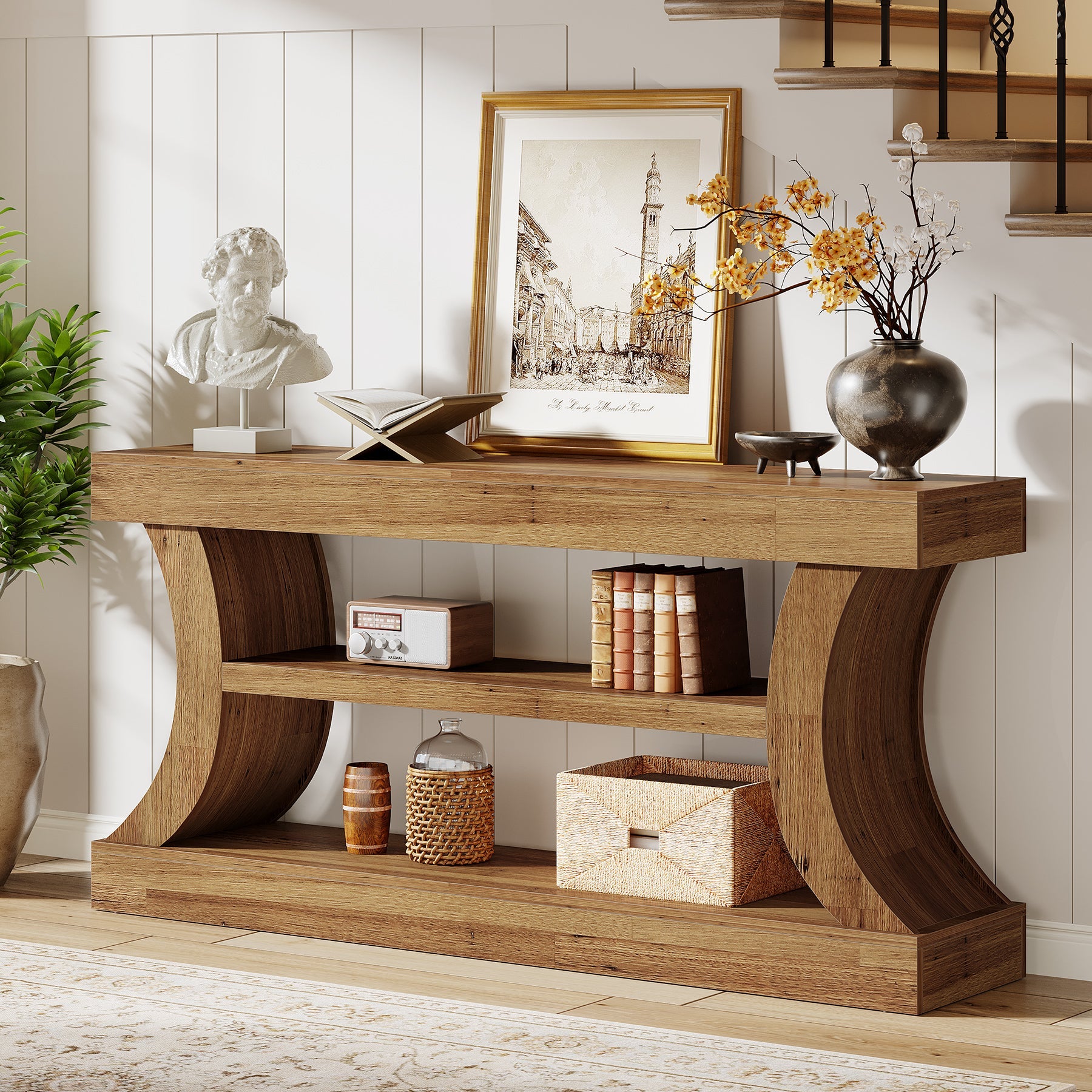 Tribesigns Console de 160 cm au design incurvé, Meuble TV bas avec rangement pour salon