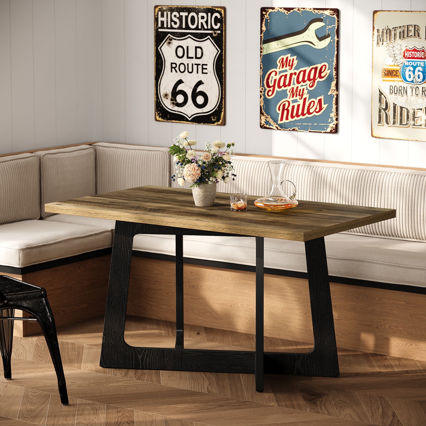 Tribesigns Table à manger 120 x 79 cm pour 2 à 4 personnes avec piètement robuste, Table de cuisine rustique idéale pour les petits espaces