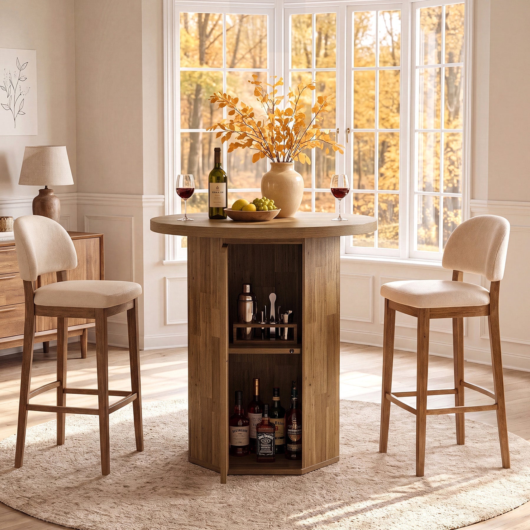 Tribesigns Table de bar ronde de 80 cm avec espace de rangement, Table haute avec meuble intégré de style champêtre