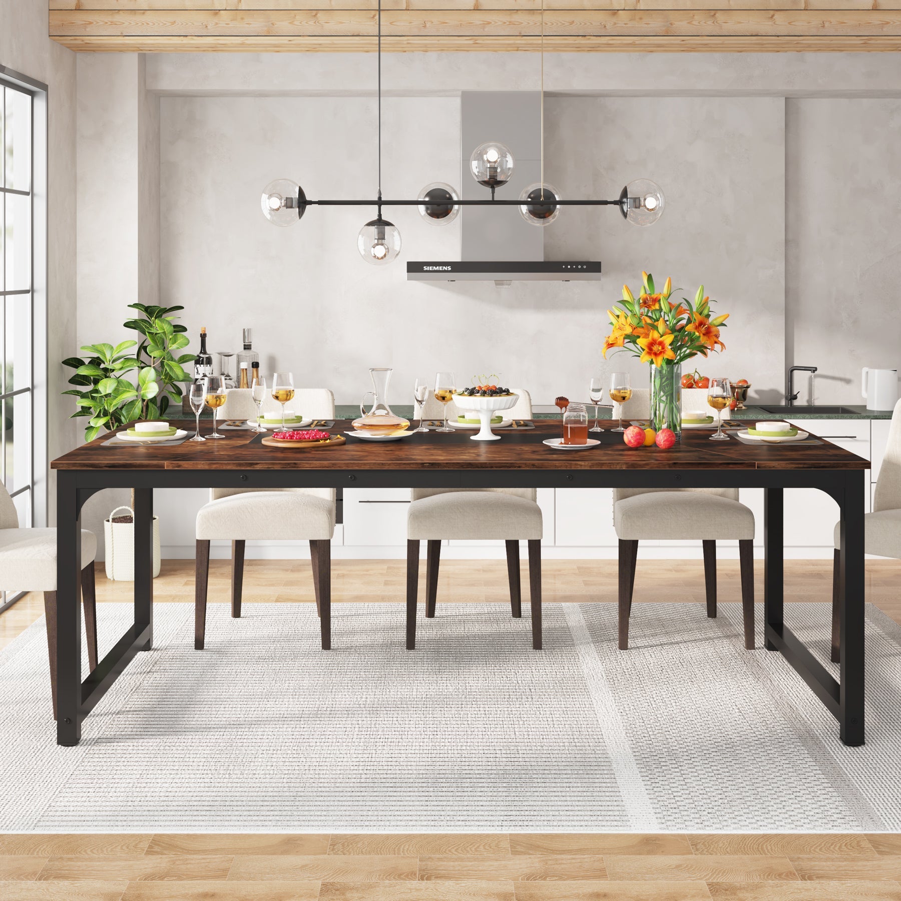 Tribesigns Table à manger industrielle 180 cm, Table de cuisine rectangulaire pour 6 à 8 personnes