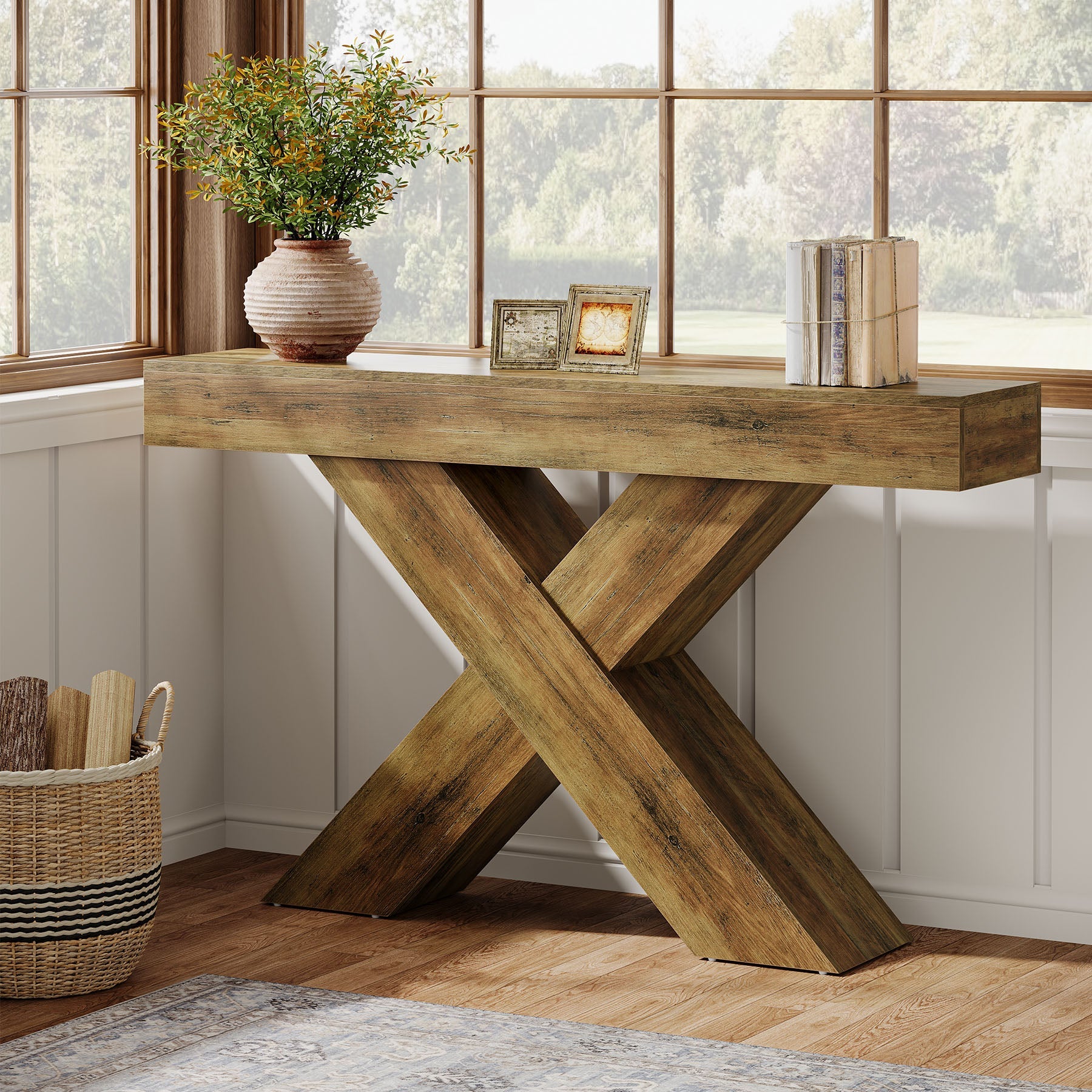 Tribesigns Console de 140 cm, Table d'appoint en bois au design unique