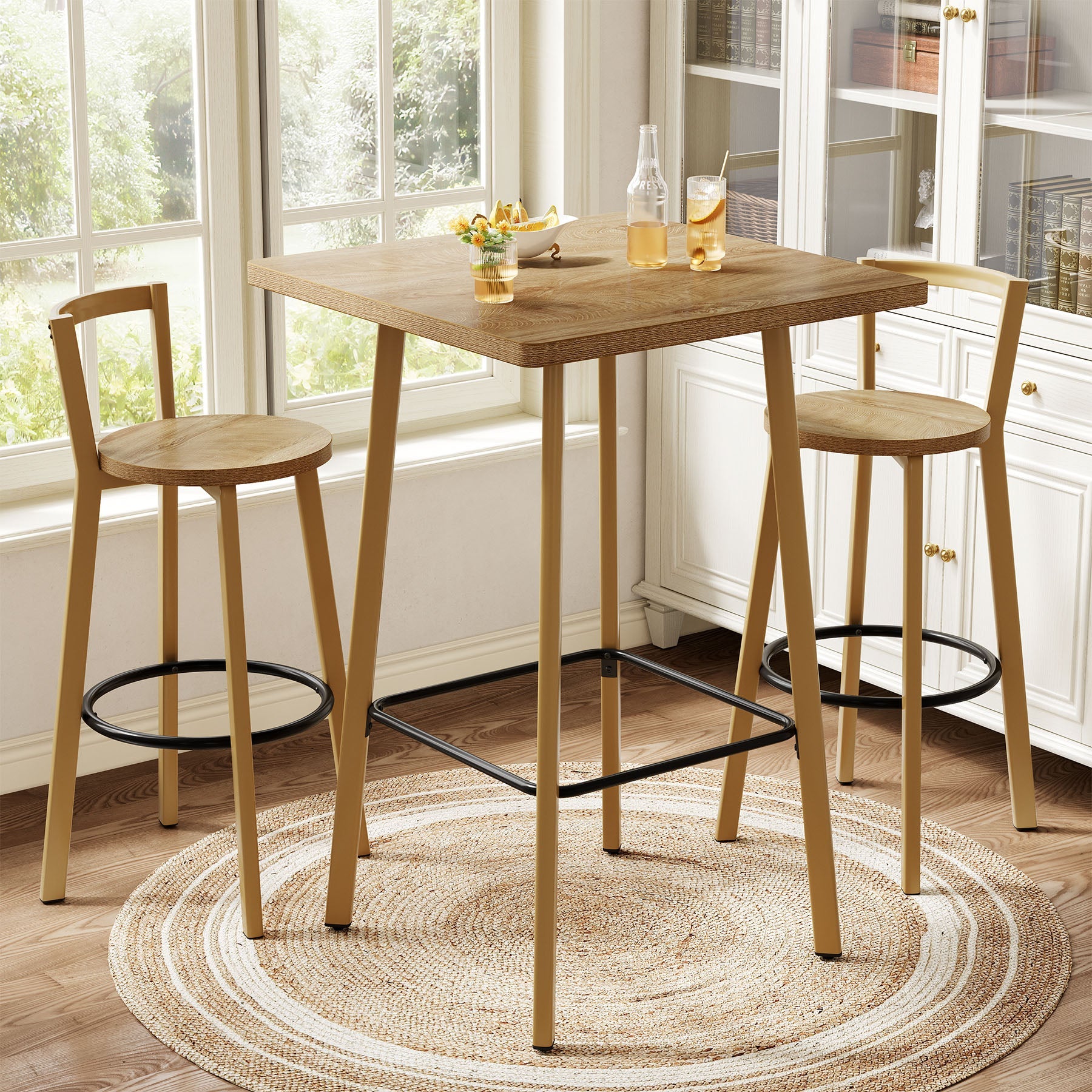 Tribesigns Ensemble de Table de Bar et Tabourets, Table Haute Cuisine avec 2 Tabourets Ronds