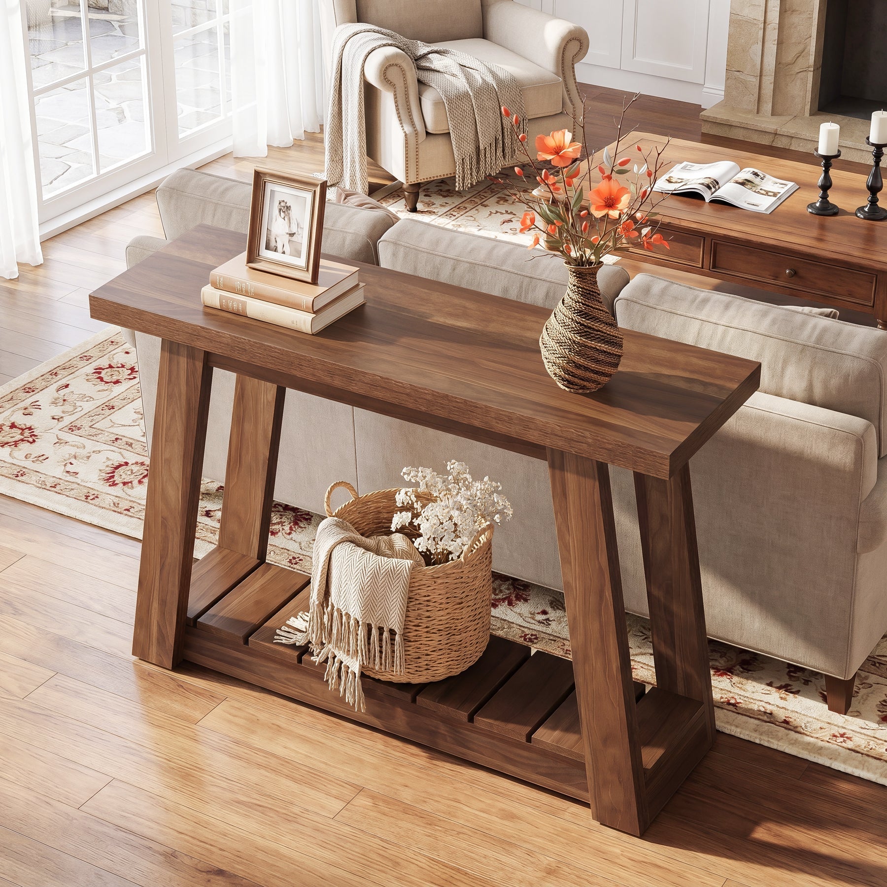 Tribesigns Console étroite de 105 cm, Table d'entrée avec deux étagères et espace de rangement ouvert