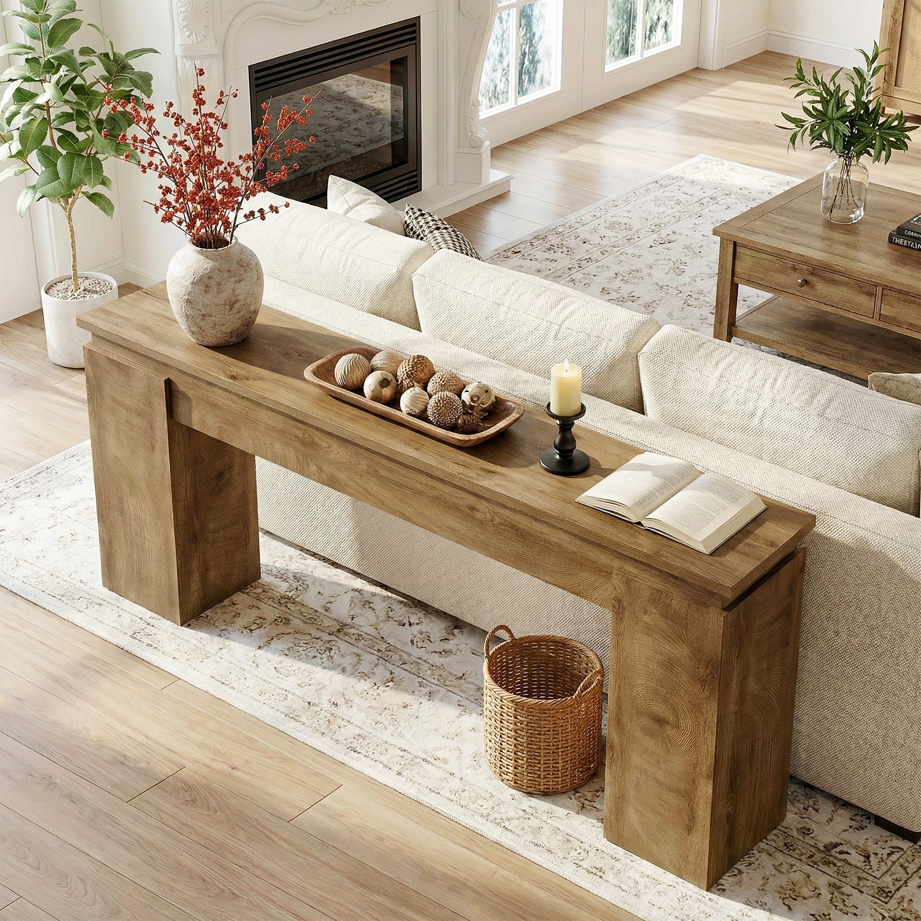 Tribesigns Console étroite (160 cm), Table de couloir ou de derrière de canapé de style Ferme avec étagère de rangement
