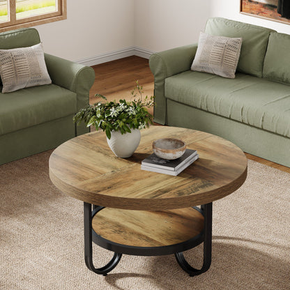 Table basse Tribesigns à deux niveaux, Table centrale de 79 cm avec étagère de rangement