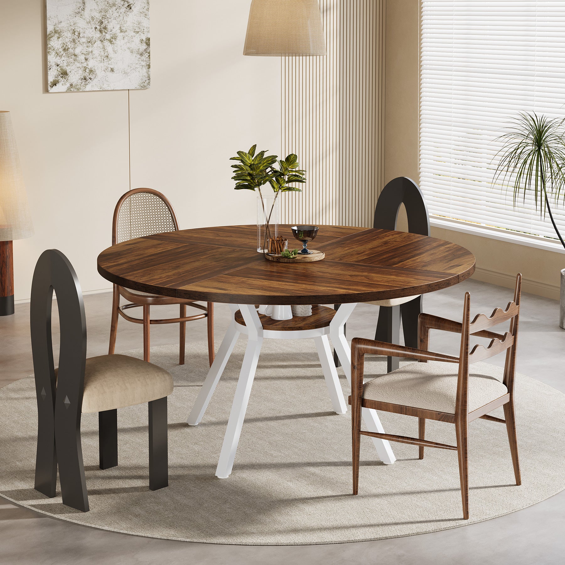 Tribesigns Table à manger ronde, Table de cuisine moderne de 120 cm pour 4 personnes