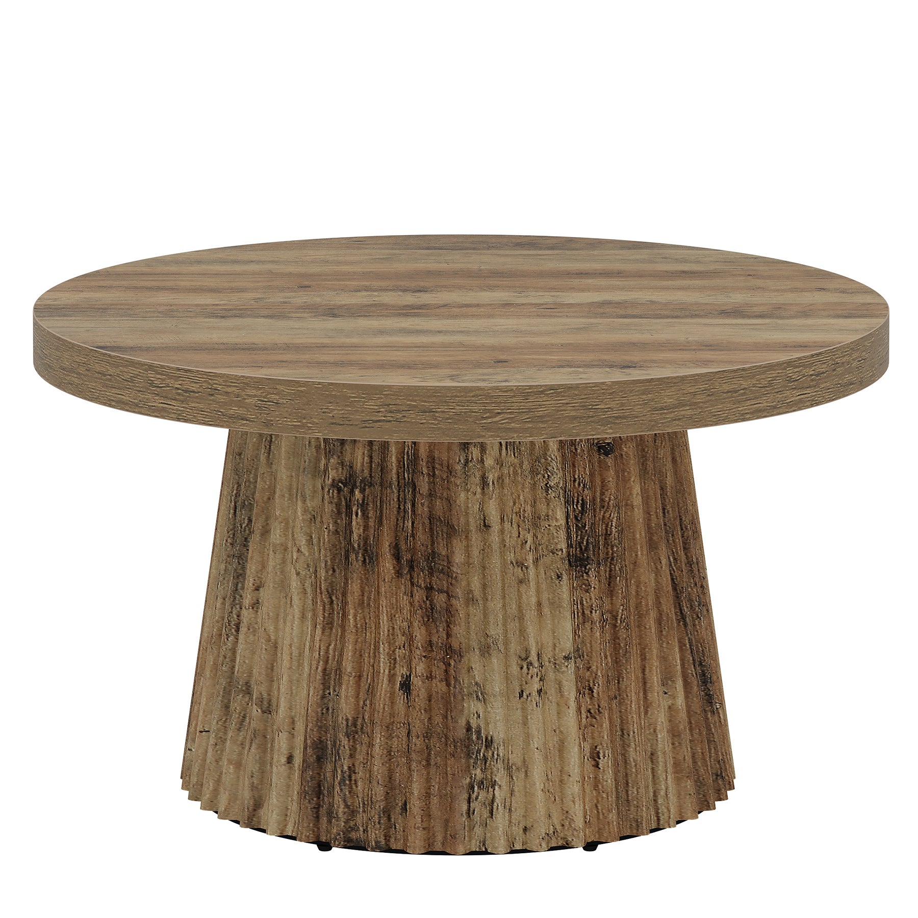 Tribesigns Table basse ronde, 80 cm, Table centrale circulaire moderne avec base en tambour cannelé et finition grain de bois