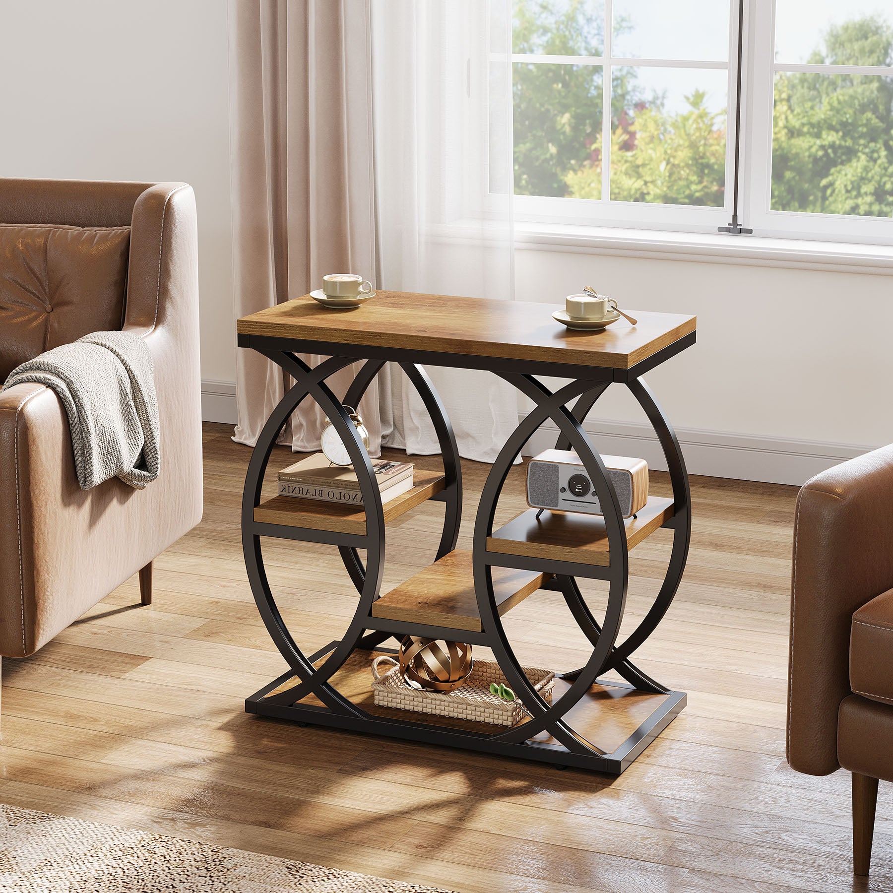 Tribesigns Table d'appoint avec 4 étagères, Table de chevet étroite avec espace de rangement