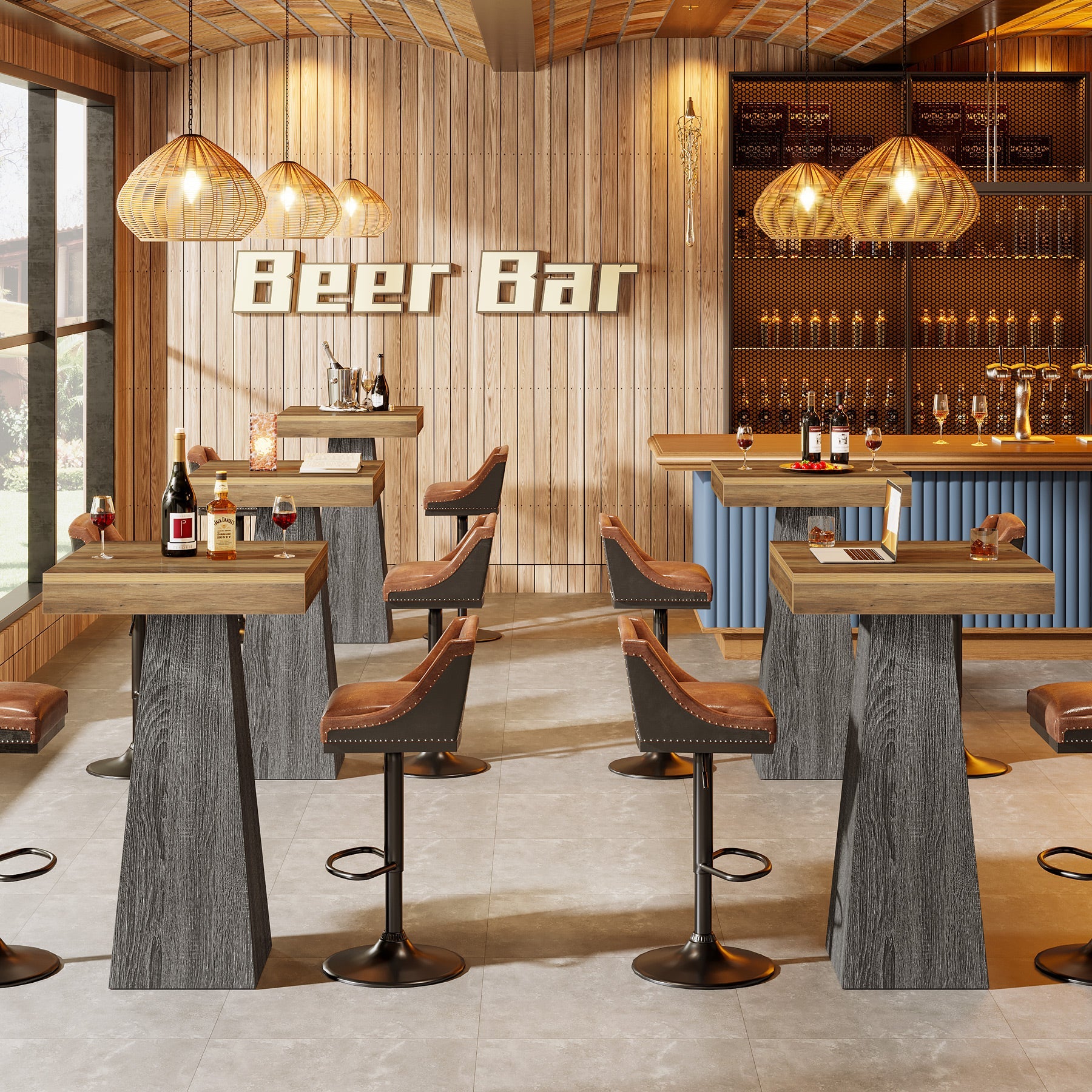 Tribesigns Table de bar de 102 cm de haut, Table carrée sur pied pour petits espaces avec base stable