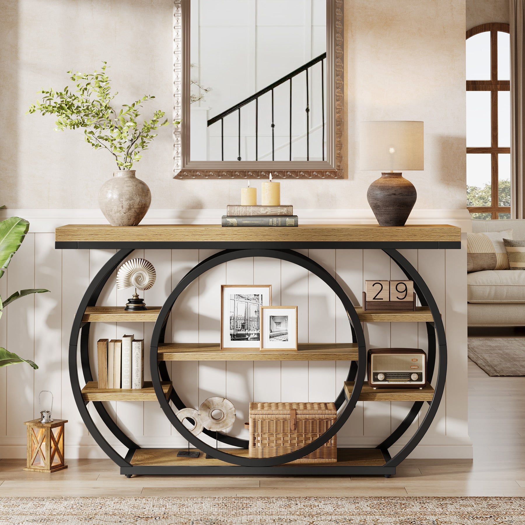 Tribesigns Console de 120 cm, Table de salon industrielle à 5 niveaux avec cadre en métal