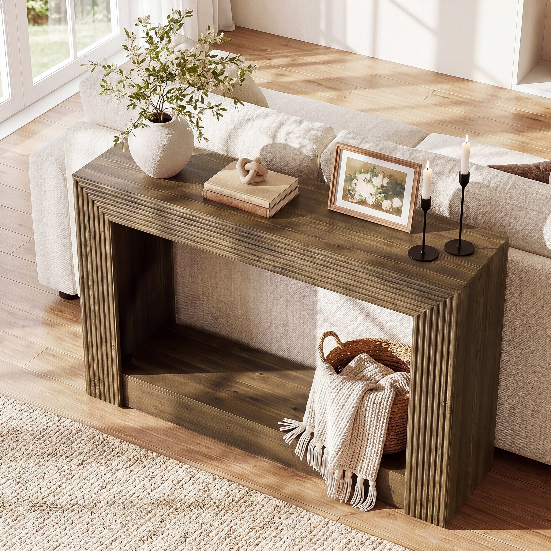 Tribesigns Console de style campagnard de 105 cm avec rangement, Table d'appoint étroite à 2 niveaux