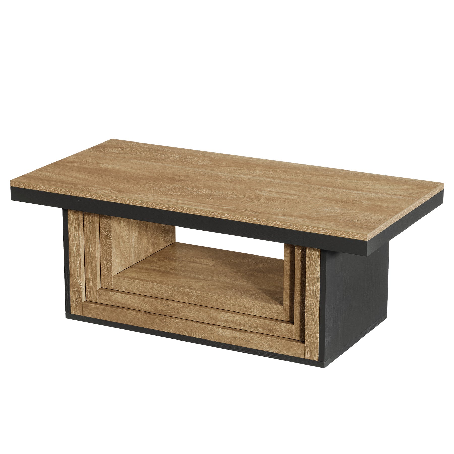 Tribesigns Table basse rectangulaire de 120 cm de style champêtre, Table de salon avec étagère et motif côtelé