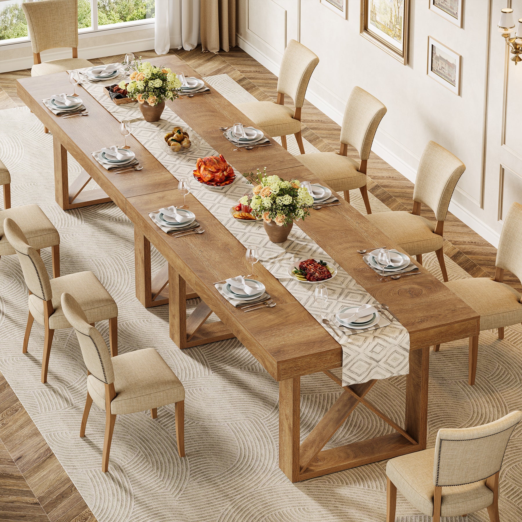 Tribesigns Table à manger de 160 cm pour 4 à 6 personnes, Style maison de campagne, aspect bois massif