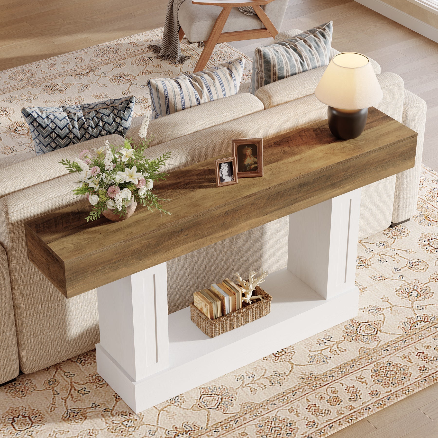 Tribesigns Console rustique de 160 cm avec rangement ouvert, Table d'appoint étroite pour entrée et salon