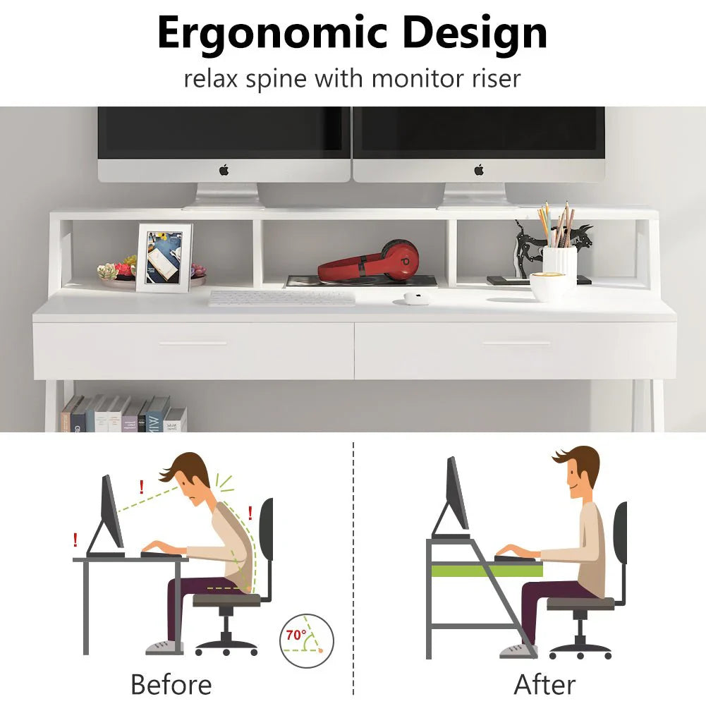 Tribesigns Bureau d'ordinateur blanc, bureau de 120 cm avec rangement et tiroirs