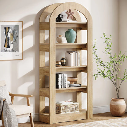 Tribesigns Bibliothèque 5 niveaux 180 cm, Bibliothèque en bois en forme d'arche
