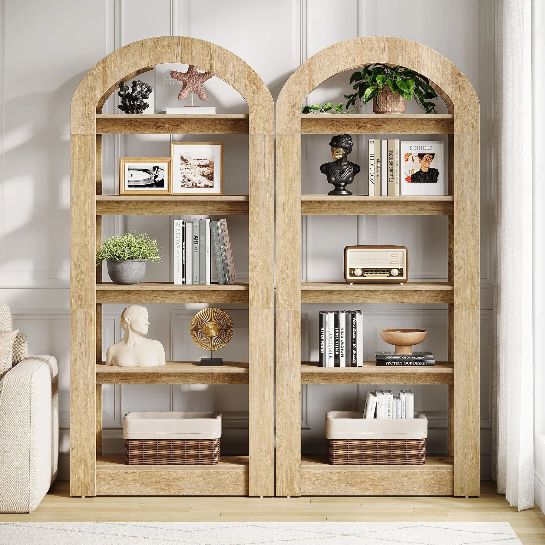 Tribesigns Bibliothèque 5 niveaux 180 cm, Bibliothèque en bois en forme d'arche