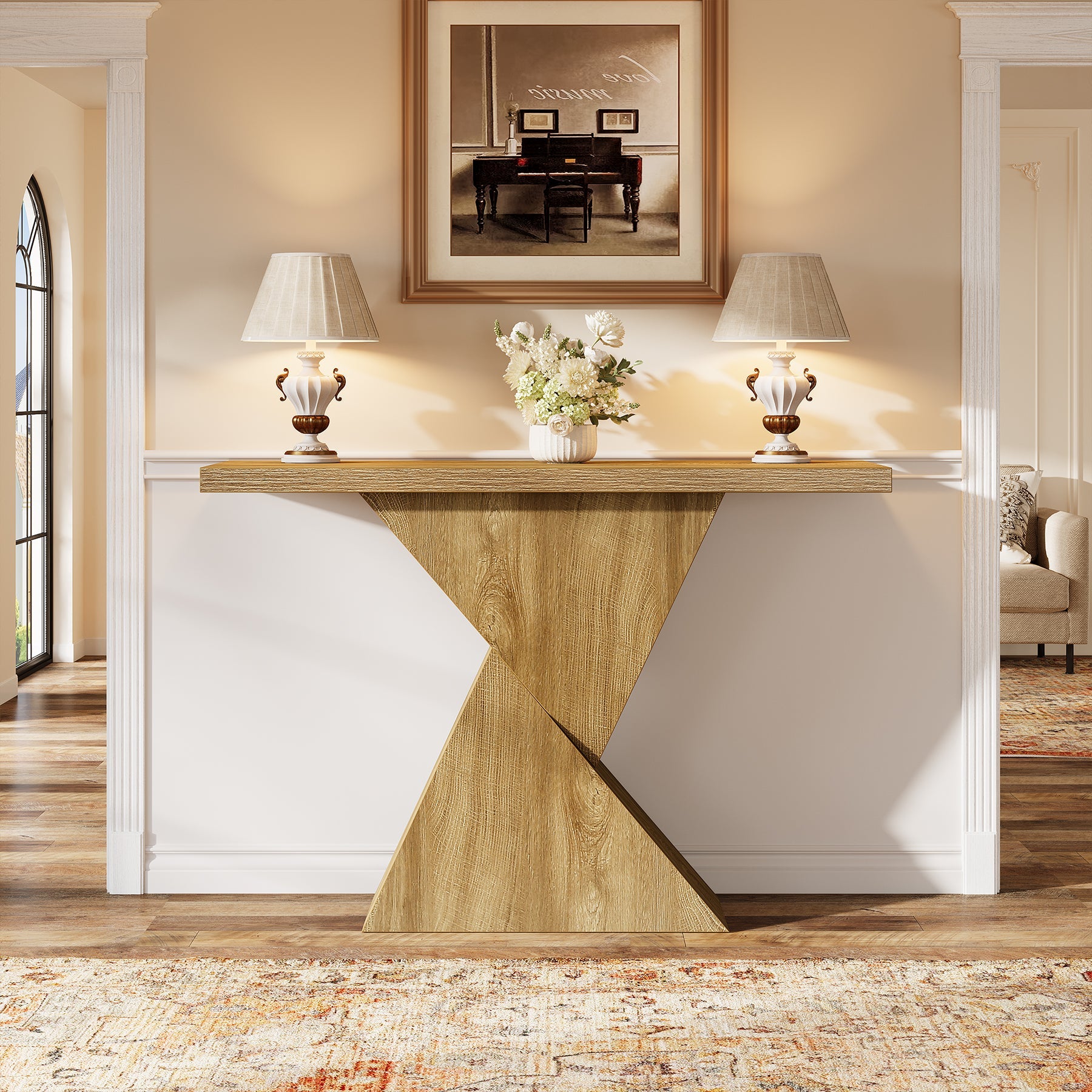 Tribesigns Console géométrique de 105 cm, Table-banc étroite de style campagnard