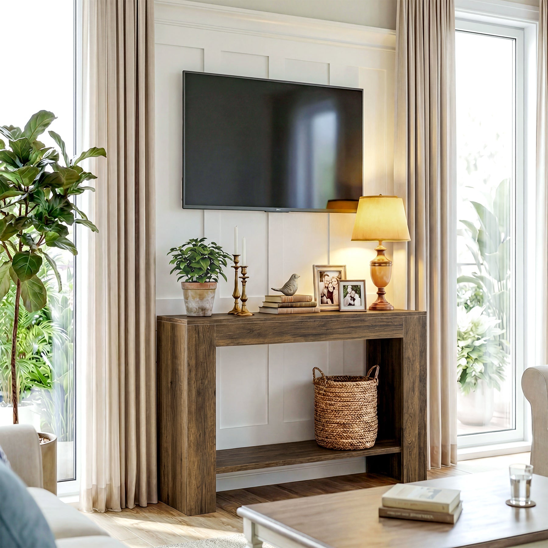 Tribesigns Console rustique de 105 cm avec rangement, Table d'appoint étroite à 2 niveaux pour entrée et couloir