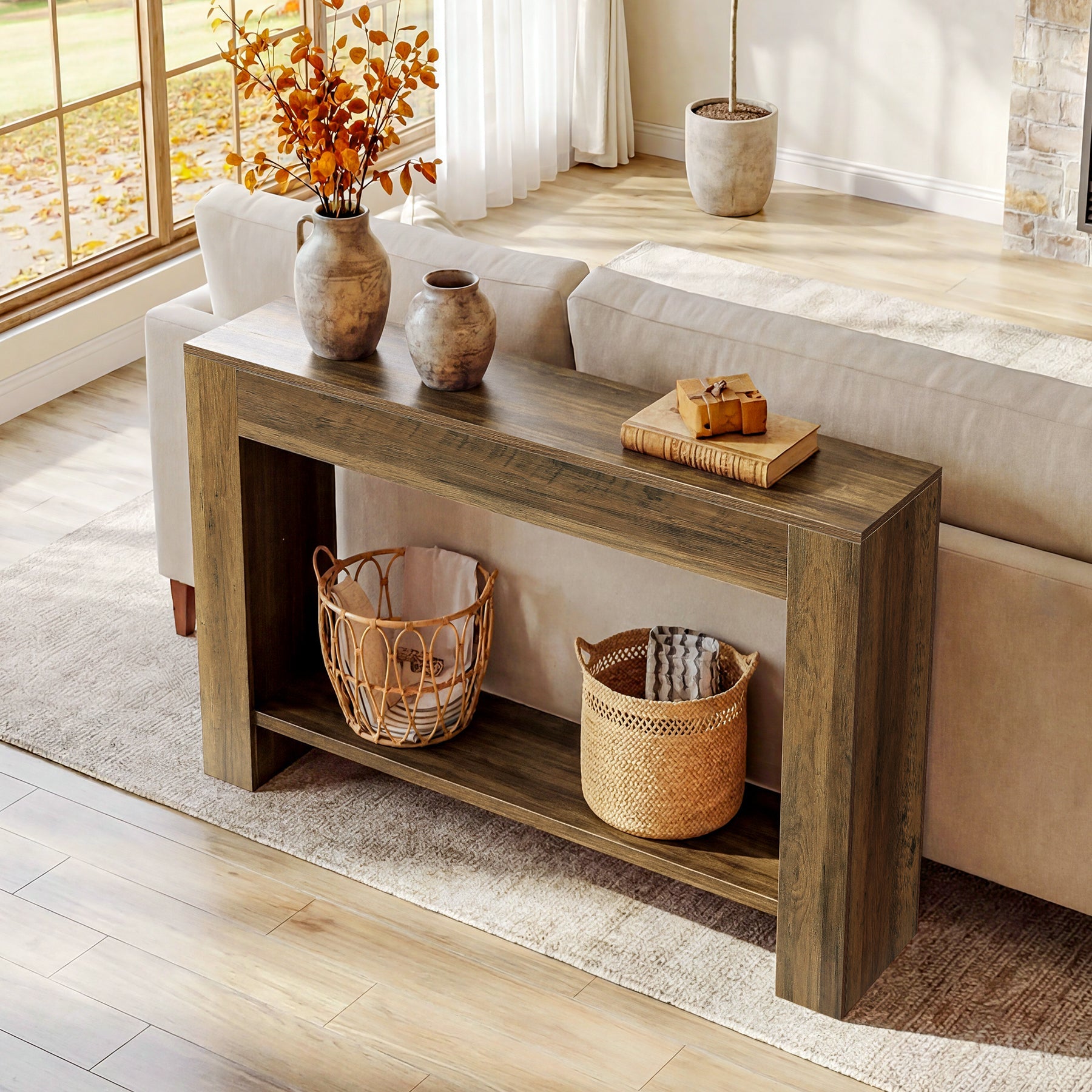 Tribesigns Console rustique de 105 cm avec rangement, Table d'appoint étroite à 2 niveaux pour entrée et couloir