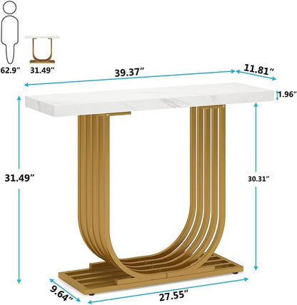 Tribesigns Table console moderne avec base dorée, Table d'entrée en faux marbre