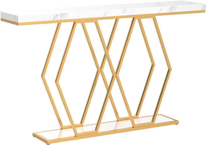 Tribesigns Console blanche meuble, Table console bois design Console pour entrée dorée