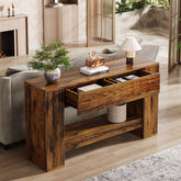 Tribesigns Console 140 cm, Table basse en bois à 2 niveaux avec 2 tiroirs 3