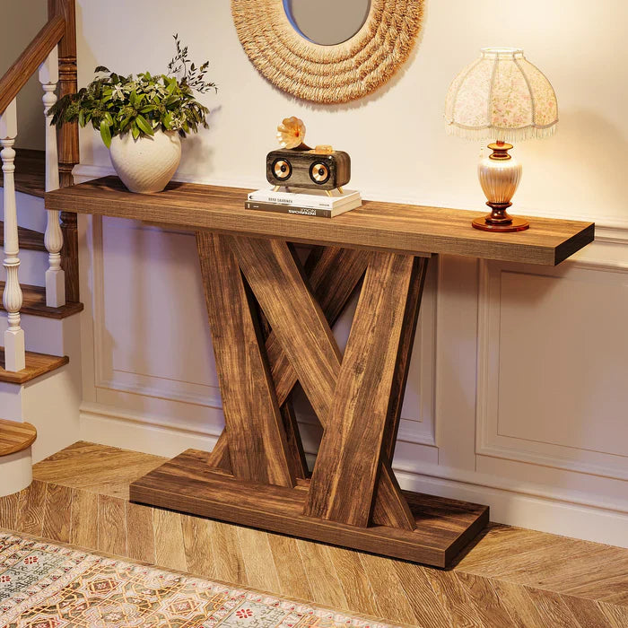 Tribesigns Console de 140 cm, Table d'entrée de ferme avec base géométrique