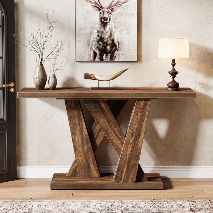 Tribesigns Console de 140 cm, Table d'entrée de ferme avec base géométrique