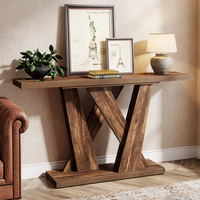 Tribesigns Console de 140 cm, Table d'entrée de ferme avec base géométrique