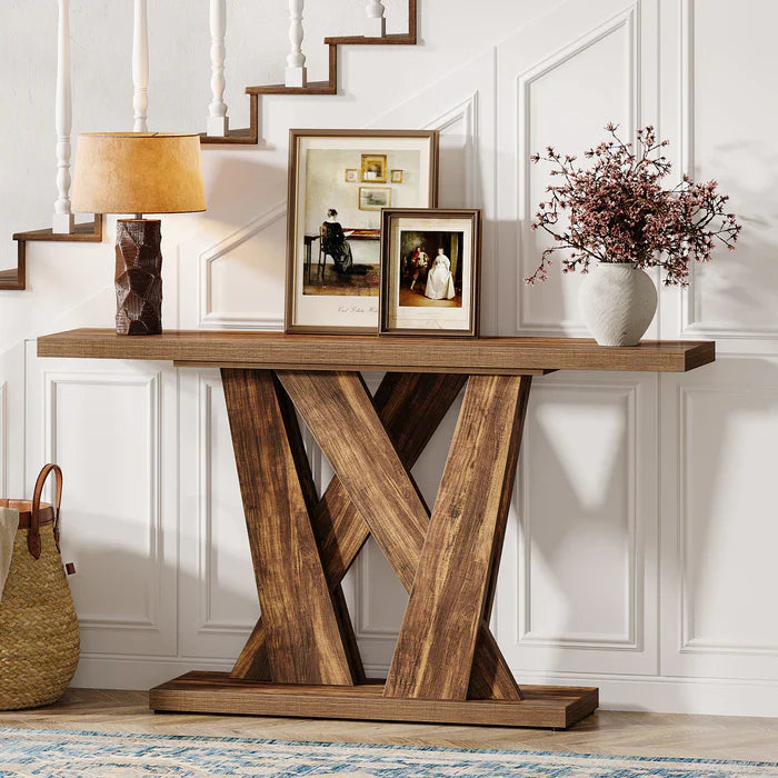 Tribesigns Console de 140 cm, Table d'entrée de ferme avec base géométrique